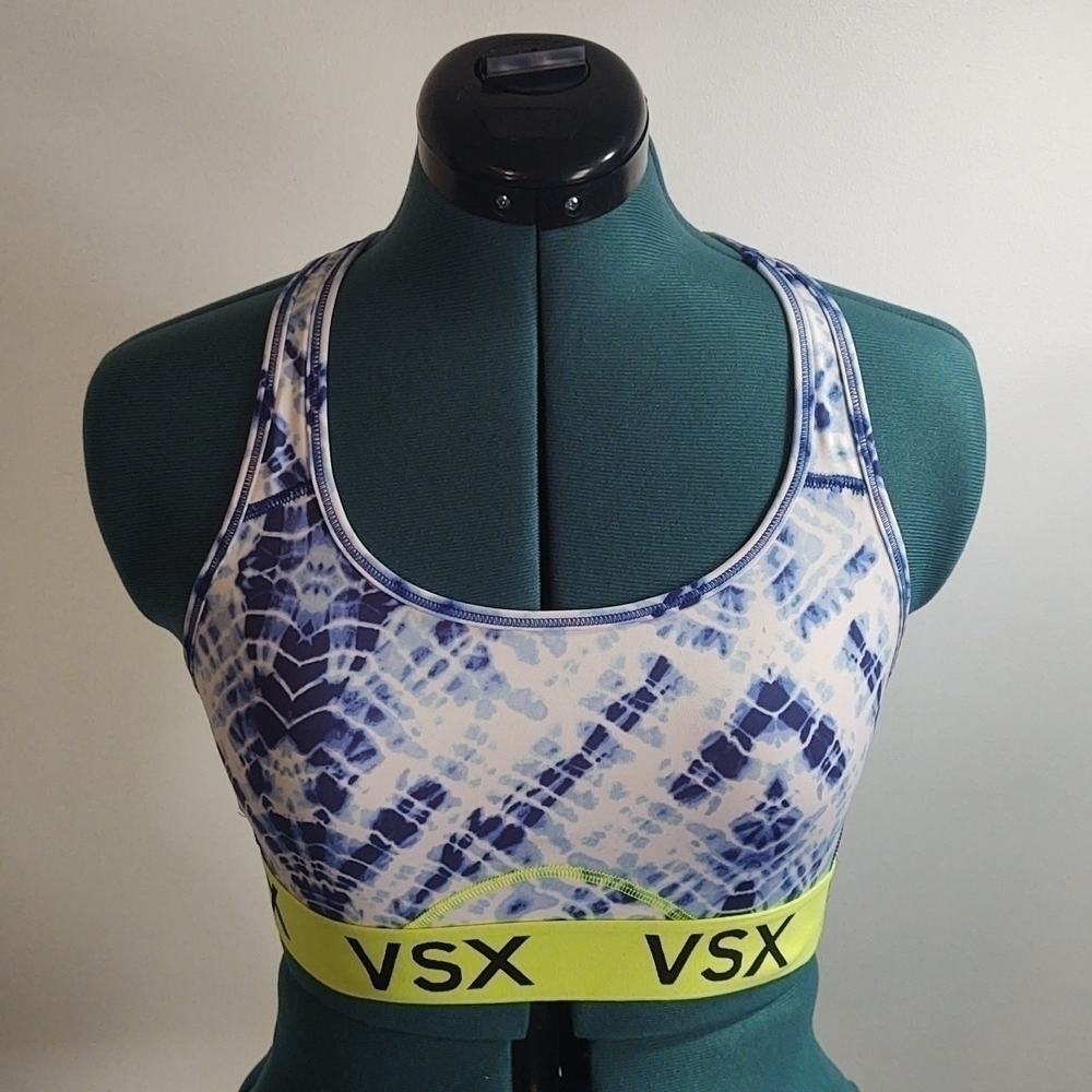 Victoria's Secret Sport Blue and White Tie Dye Racerback Sports Bra Sz M